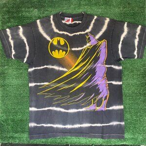 Vintage 80s Batman AOP T-Shirt All Over Print Single Stitch DC Comics Black XL
